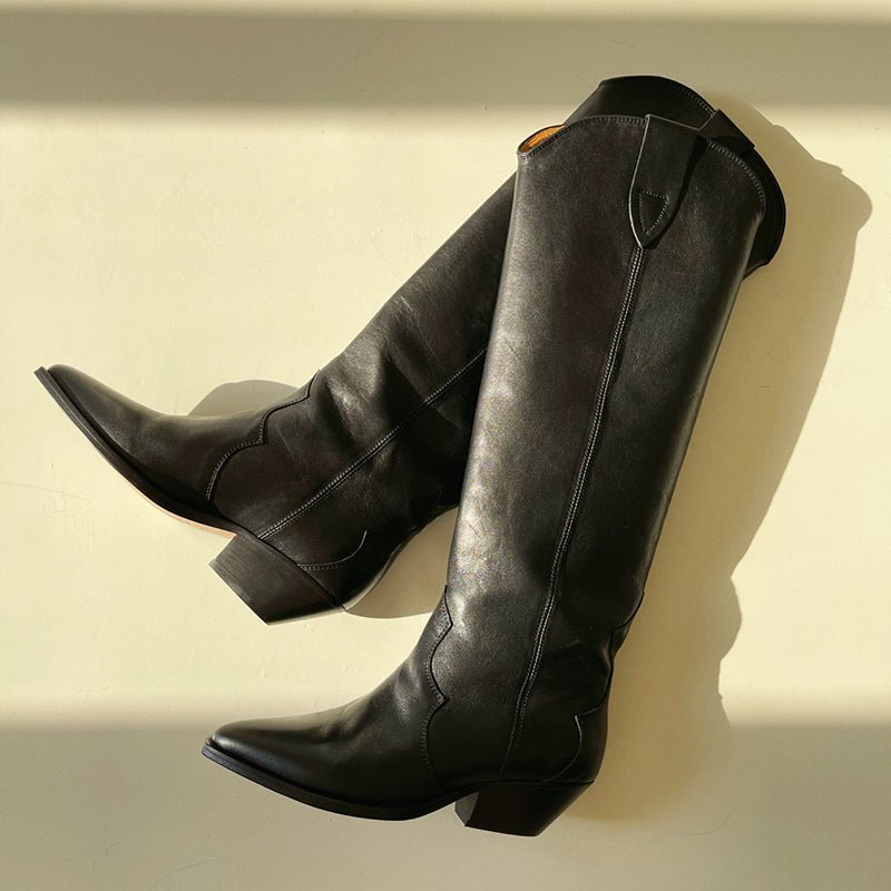 Sunflower Stardust Western Pointed Boots - by The Nevermore – Unique Boots for Women by Nevermore Lifestyle & Tech | 35 Black