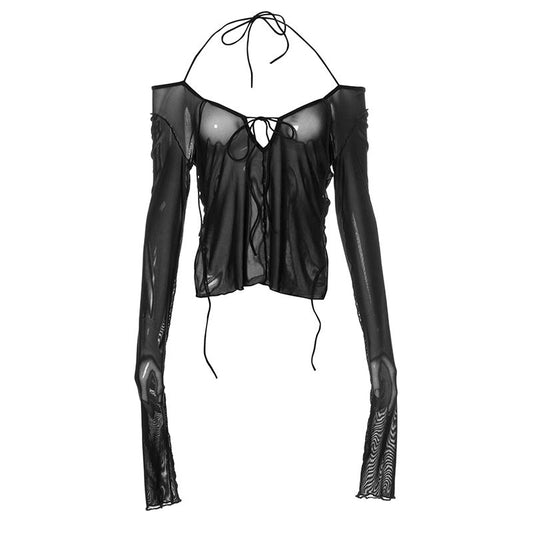 Tania Ross - The Nevermore Gothic Tank See - through Long - sleeved Top – Unique Gothic Fasfion for Women by Nevermore Lifestyle & Tech | L Black