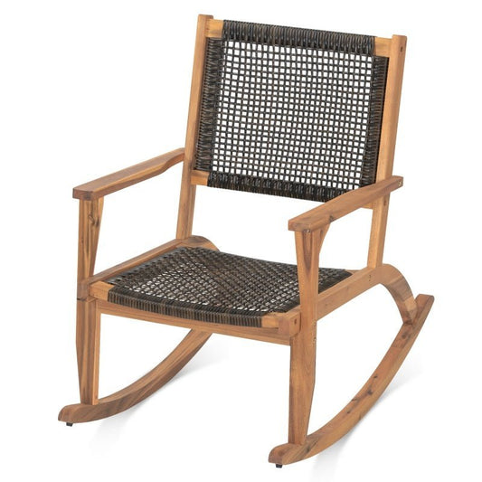 2-piece Terrace Rocking Chair Set, Acacia Wood Outdoor Rocking Chair, Equipped With Wicker Vine Seat And Backrest, Comfortable Garden Porch Chair, Dark Brown, Prohibited Platform Temu