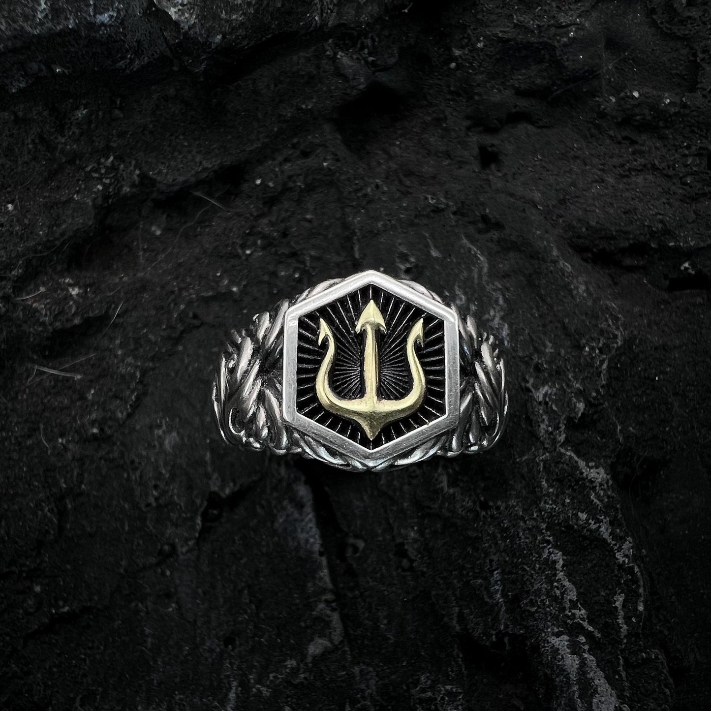 The Trident of Poseidon - The Nevermore Ring – Unique Rings for Men by Nevermore Lifestyle & Tech | Adjustable opening Silver
