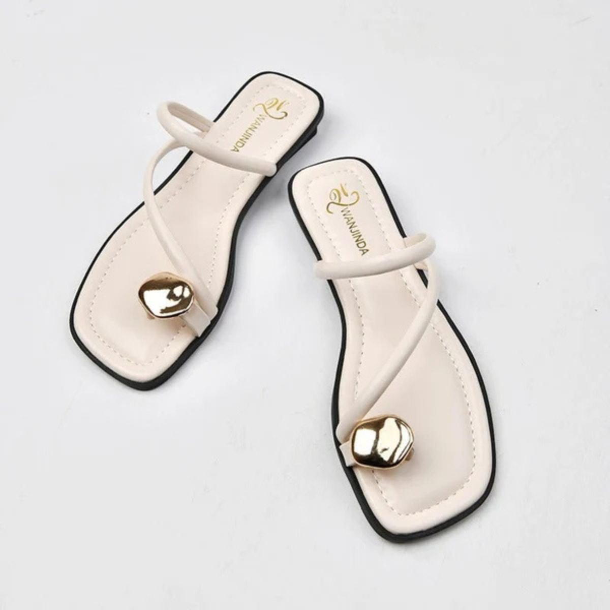 Toe Loop Sandals - Golden Eclipse by The Nevermore – Unique Sandals for Women by The Nevermore | 35 Milky White
