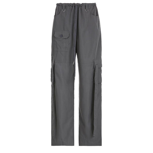 Women's Unisex Style Drawstring Lace Waist Ribbon Overalls