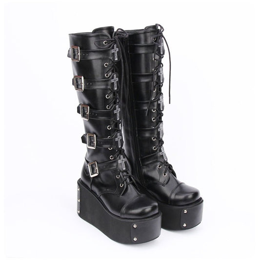 Ursula Steamshadow - Gothic Punk High Boots by The Nevermore – Unique Gothic Fashion for Women by Nevermore Lifestyle & Tech | 33 Black