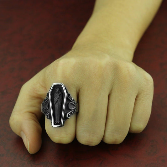 Vampire's Coffin - The Nevermore Gothic Ring Titanium Steel – Unique Gothic Fashion by Nevermore Lifestyle & Tech | 10 US Steel color