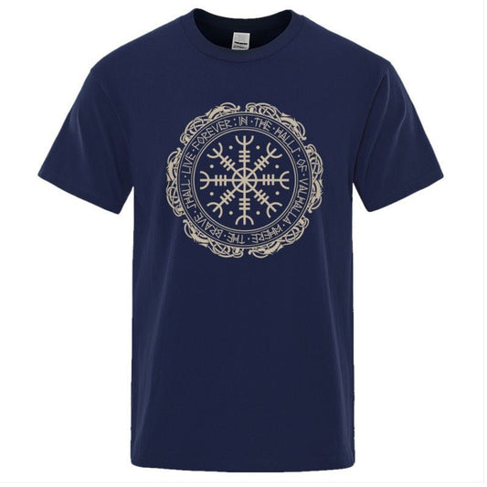 Vegvisir Viking Compass - The Nevermore Gothic T-Shirt for Men – Unique Gothic Fashion for Men by Nevermore Lifestyle & Tech | 2XL Navy Blue