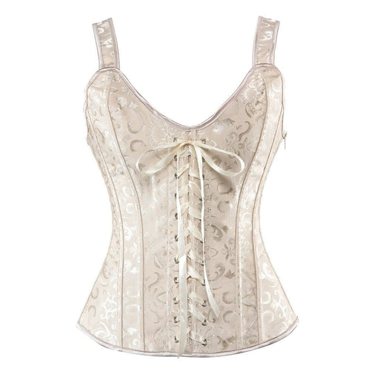 Velora – Gothic Halter Jacquard Corset by The Nevermore – Unique Gothic Fasfion for Women by Nevermore Lifestyle & Tech | 2XL Cream