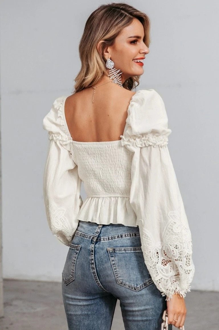 Slim-fit fall blouse with square collar