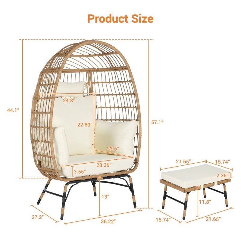 Willow Egg Chair, Rattan Egg Chair, Indoor And Outdoor, Oversized Egg Chair, 600 Pounds, With Footstool And Thick Cushion, Prohibited Platform Temu