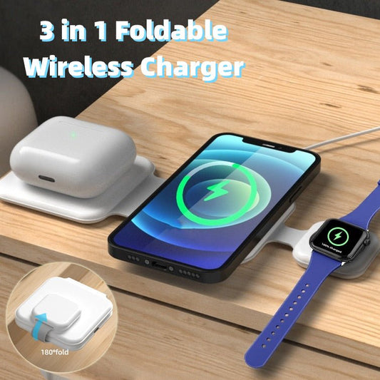 3 In 1 Magnetic Foldable Wireless Charger by The Nevermore – Unique Smart Gadgets by Nevermore Lifestyle & Tech | White