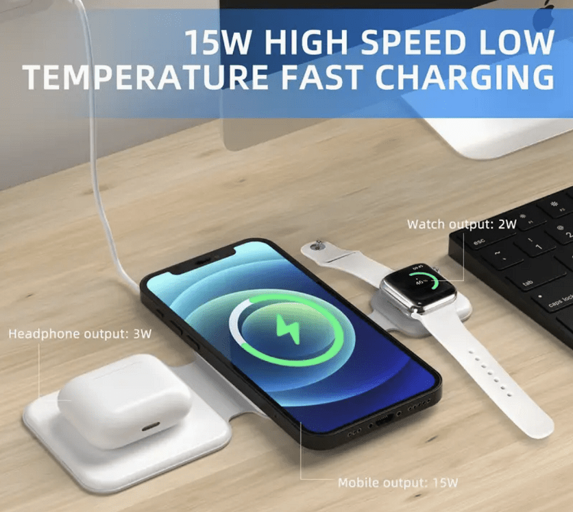3 In 1 Magnetic Foldable Wireless Charger by The Nevermore – Unique Smart Gadgets by Nevermore Lifestyle & Tech | White