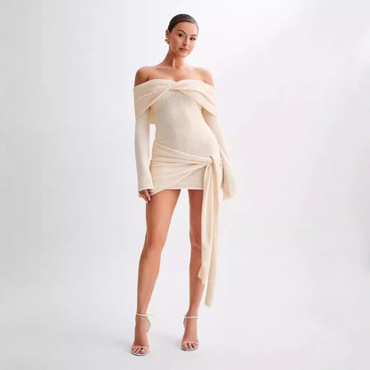 EleganceKnit - Off-Shoulder Sweater Dress by The Nevermore