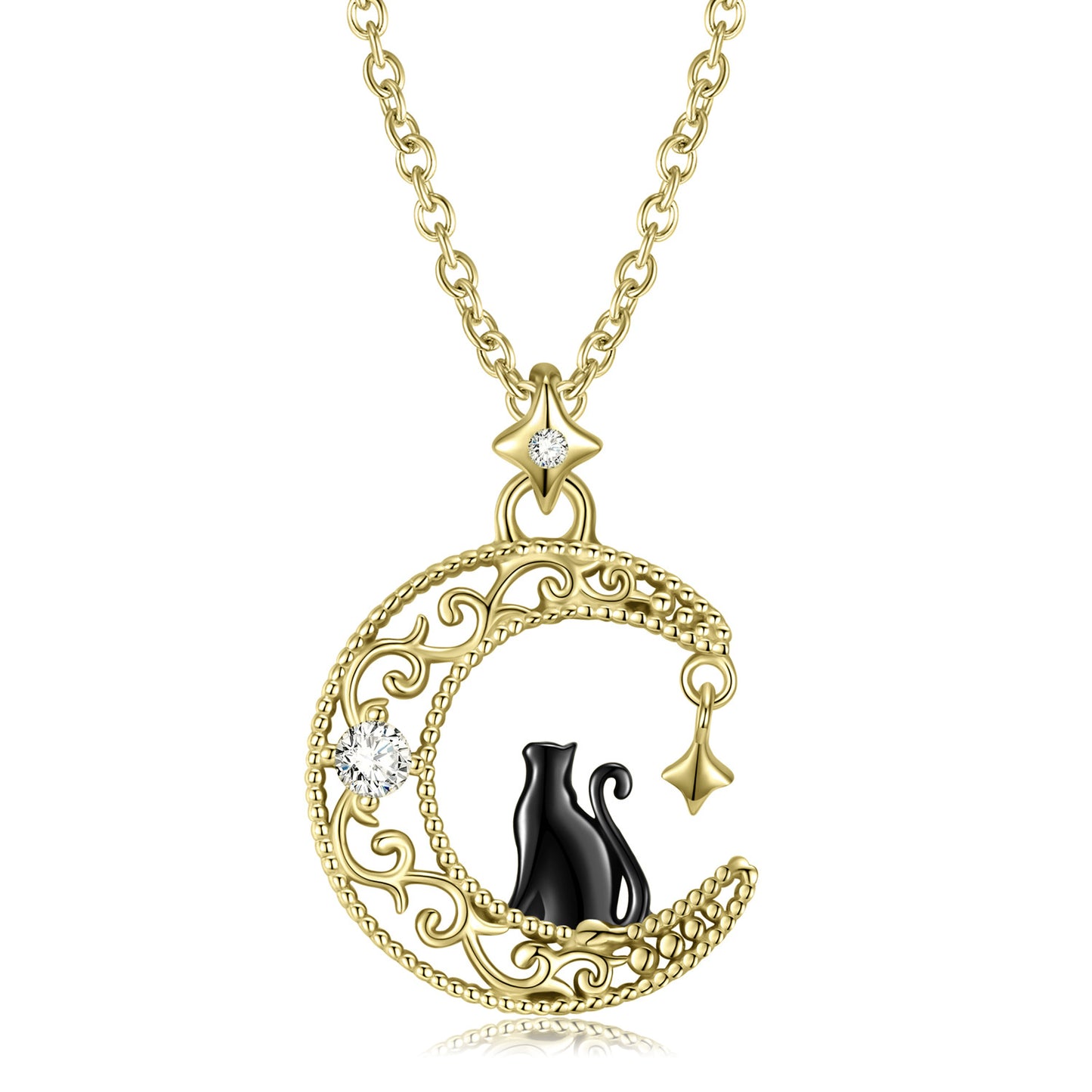 A Black Cat and a Crescent - The Nevermore Pendant S925 Sterling Silver