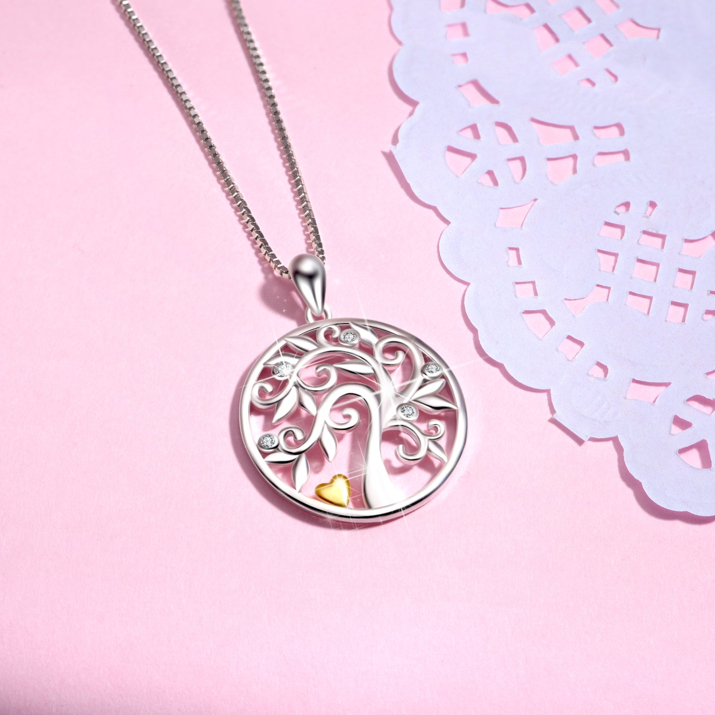 A Tree of Life with a Golden Heart - The Nevermore Pendants 925 Silver