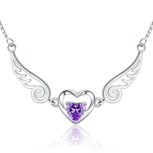 Amethyst Heart Angel Necklace - Sterling Silver by The Nevermore