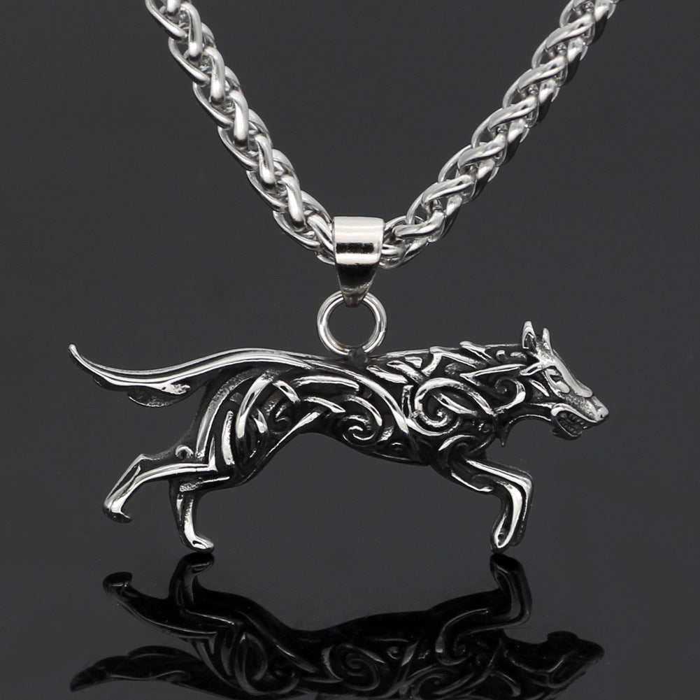 Attacking Wolf - The Nevermore Gothic Titanium Steel Pendant Necklace Viking Norse