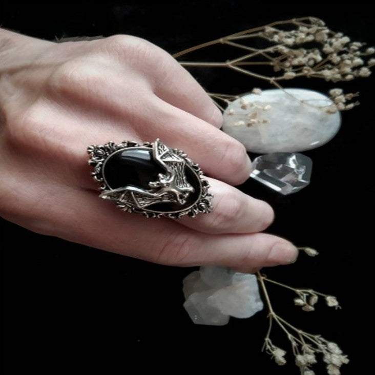 Bat black gem - The Nevermore Gothic Ring