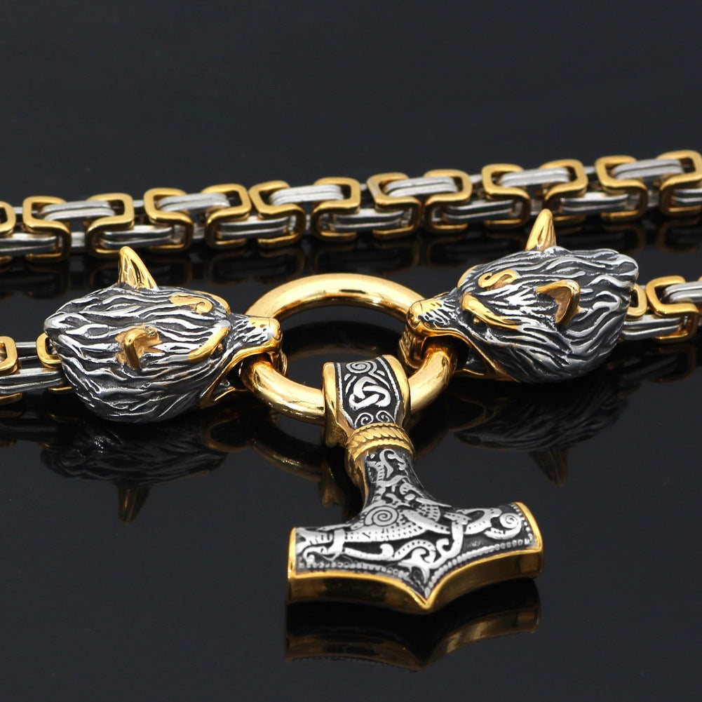 Bergljot Thor's Hammer - The Nevermore Norse Vikings Pendant Necklace for Men Stainless Steel