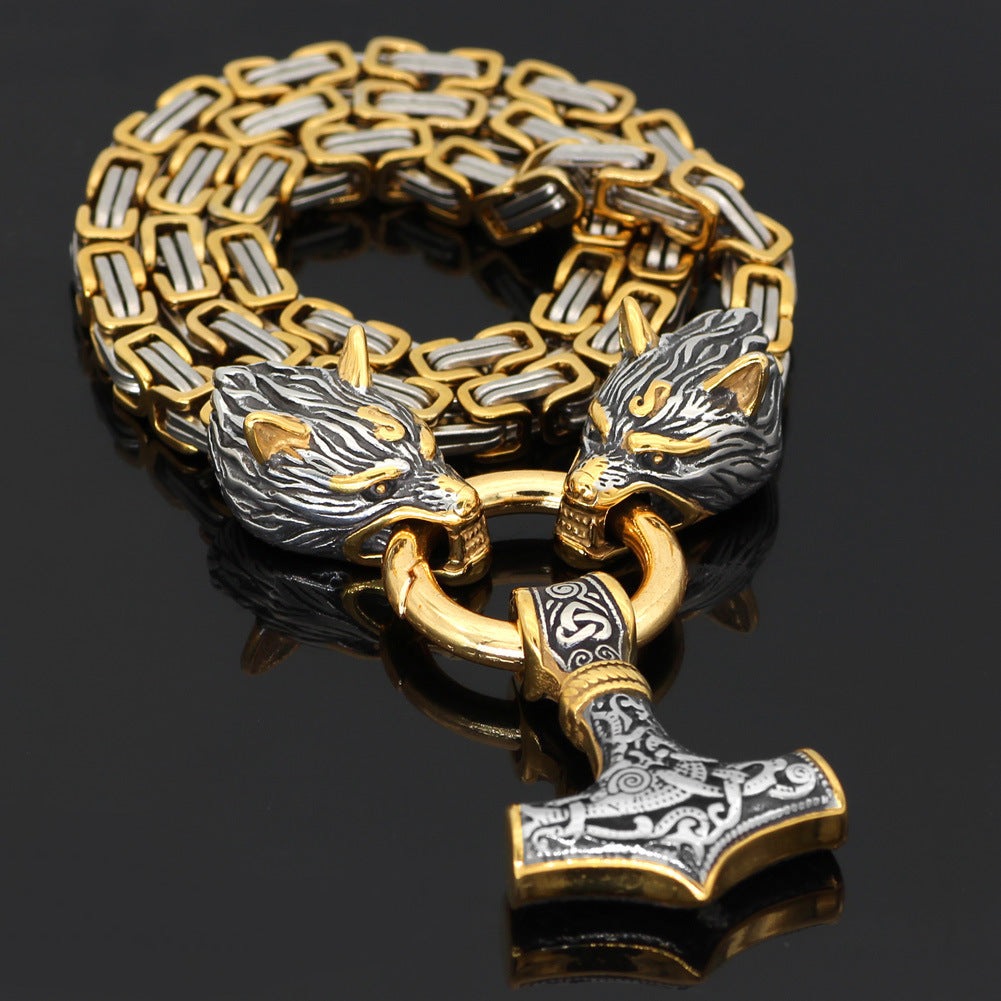 Bergljot Thor's Hammer - The Nevermore Norse Vikings Pendant Necklace for Men Stainless Steel