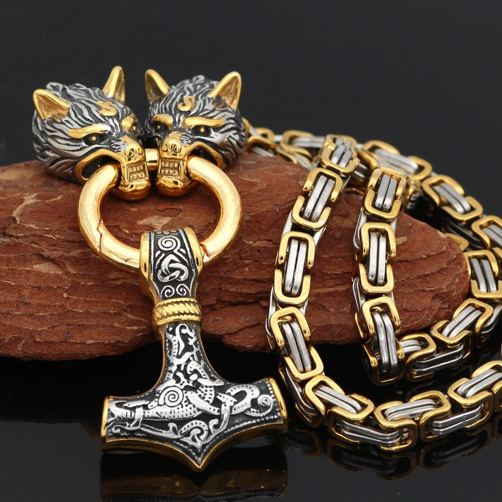 Bergljot Thor's Hammer - The Nevermore Norse Vikings Pendant Necklace for Men Stainless Steel