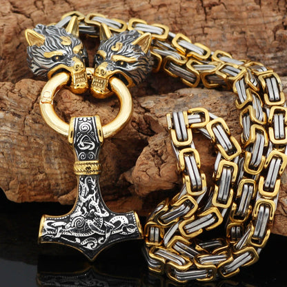 Bergljot Thor's Hammer - The Nevermore Norse Vikings Pendant Necklace for Men Stainless Steel