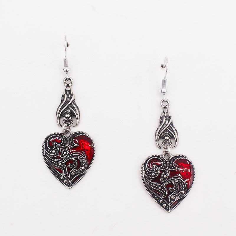 Black Bat Gertrude - The Nevermore Gothic Earrings Heart