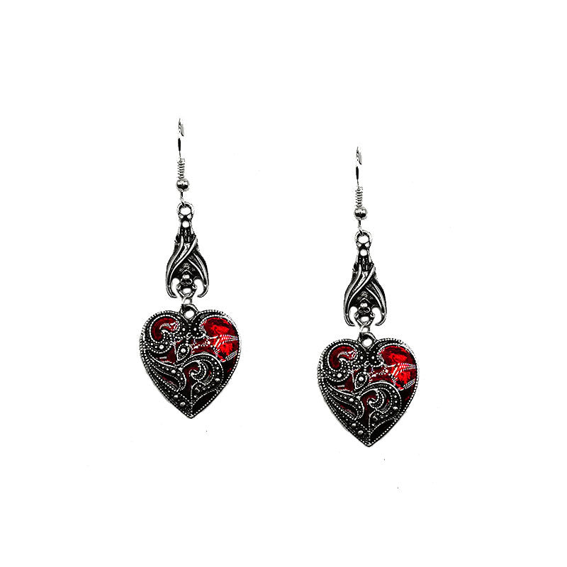 Black Bat Gertrude - The Nevermore Gothic Earrings Heart