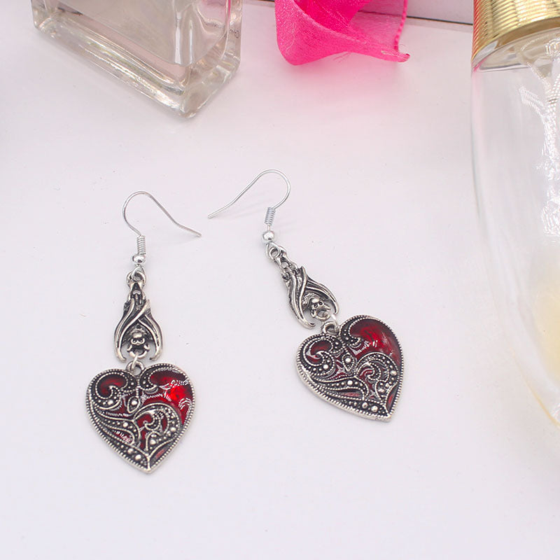 Black Bat Gertrude - The Nevermore Gothic Earrings Heart