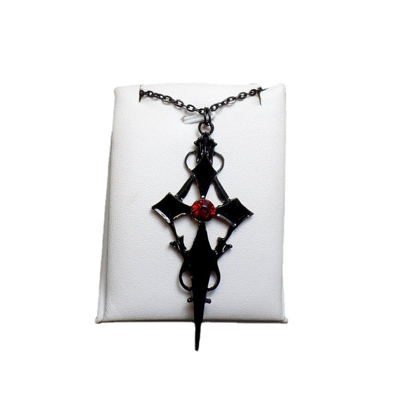 Black Cross With Red Stone - The Nevermore Gothic Pendant