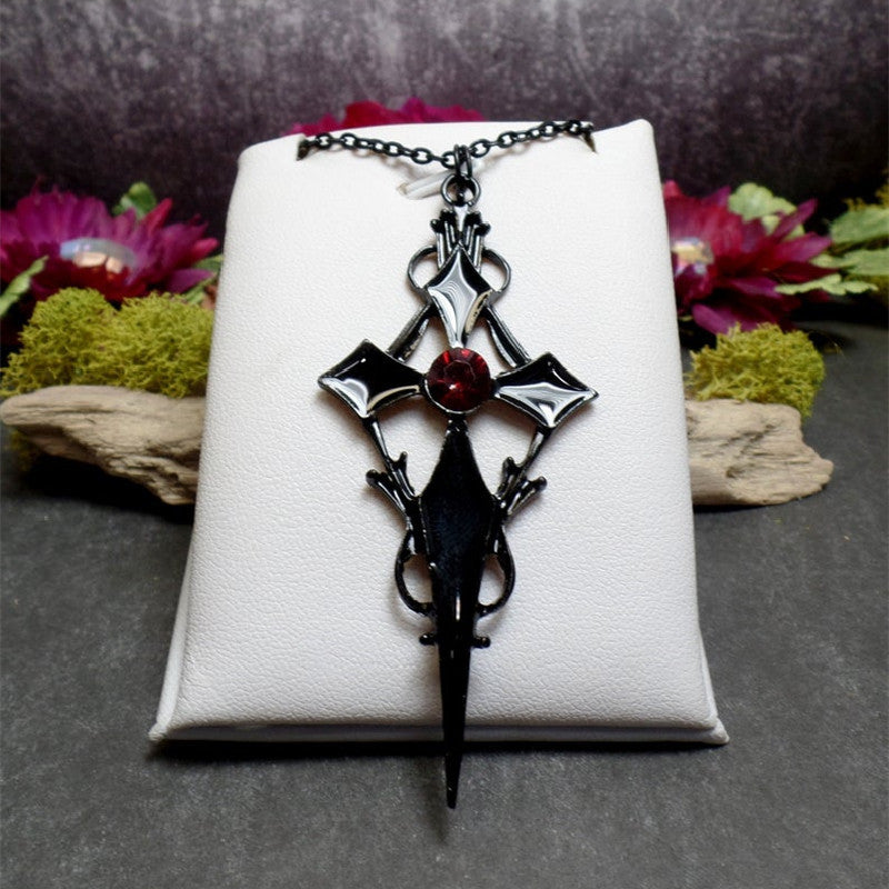 Black Cross With Red Stone - The Nevermore Gothic Pendant