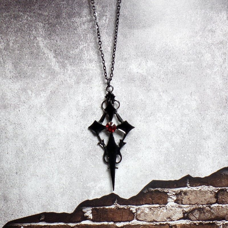 Black Cross With Red Stone - The Nevermore Gothic Pendant