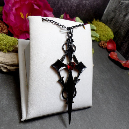 Black Cross With Red Stone - The Nevermore Gothic Pendant