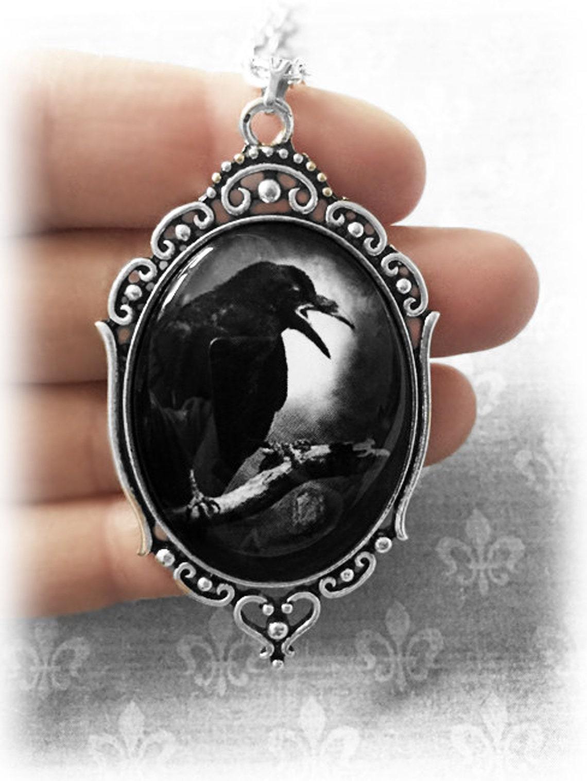 Black Crow Cawing- The Nevermore Gothic Pendant Necklace