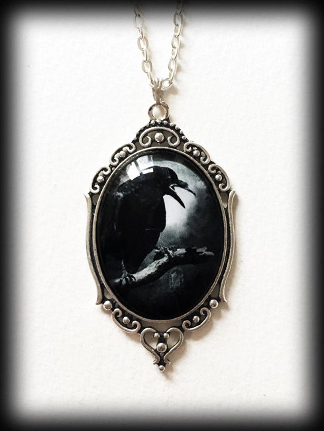 Black Crow Cawing- The Nevermore Gothic Pendant Necklace