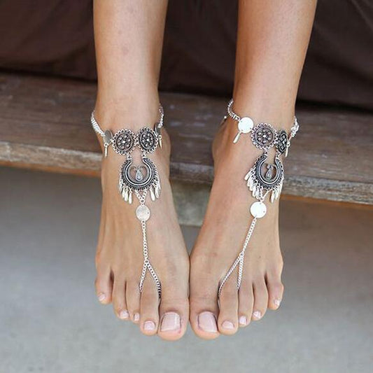 Bohemian Anklets Barefoot a Jewelry for Beach - The Nevermore Boho Anklet Barefoot Sandals