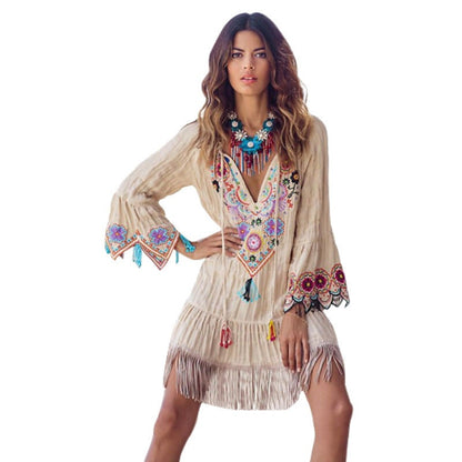 Bohemian dress with embroidered - The Nevermore Boho Dresses