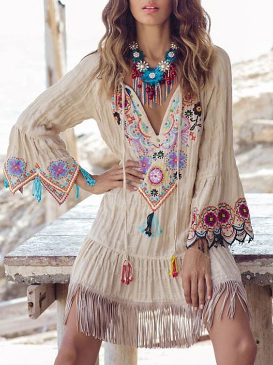 Bohemian dress with embroidered - The Nevermore Boho Dresses