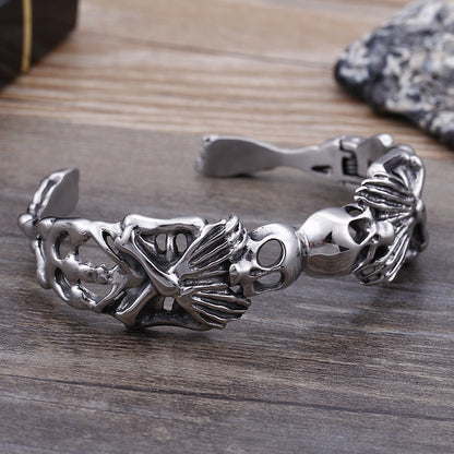 Bony Ensemble - The Nevermore Gothic Stainless Steel Opening Bracelet