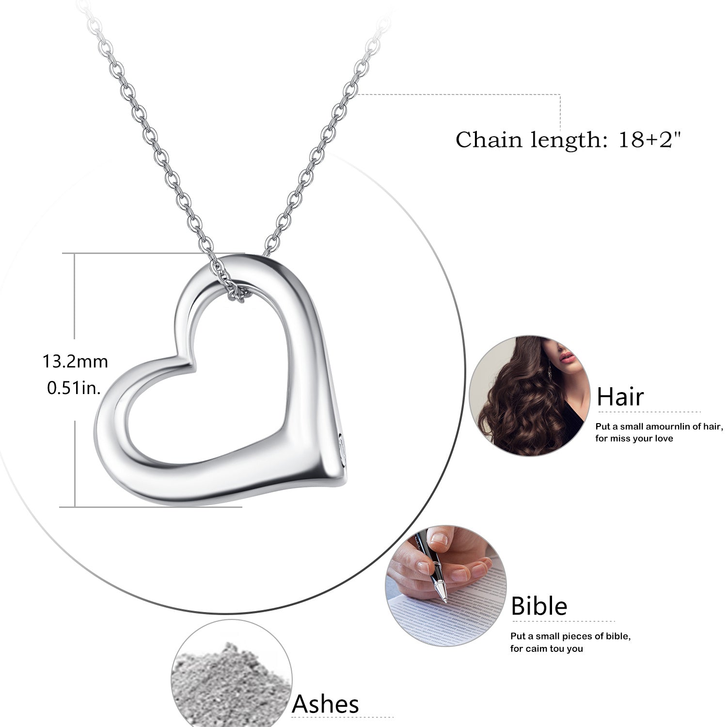 Carefree Elegance - The Nevermore Heart Urn Necklace 925 Sterling Silve