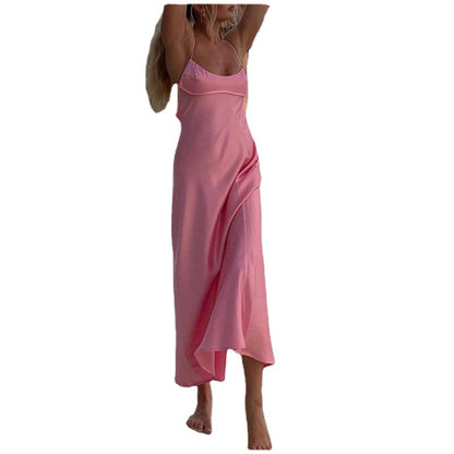 Casual Backless Long Satin Dress - The Nevermore Dresses