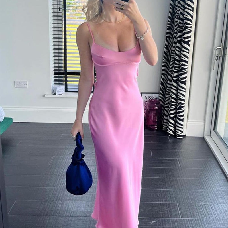 Casual Backless Long Satin Dress - The Nevermore Dresses