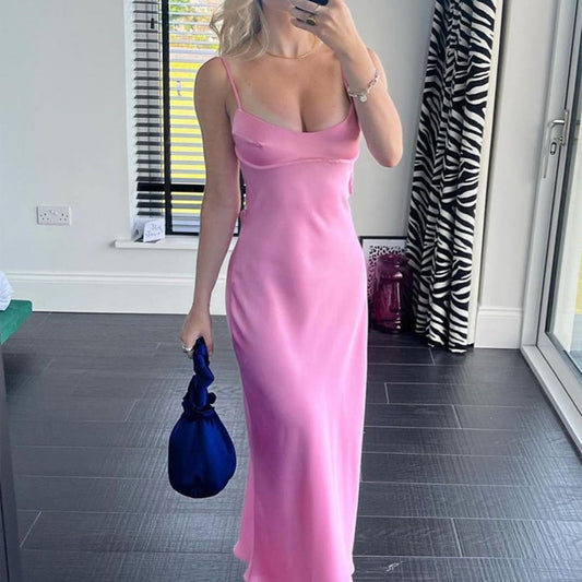 Casual Backless Long Satin Dress - The Nevermore Dresses