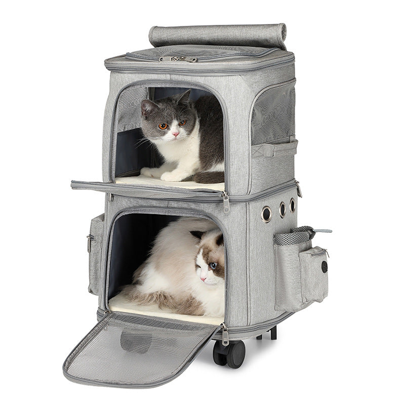 Cat Bag Pet Trolley Case Large Capacity Double Layer