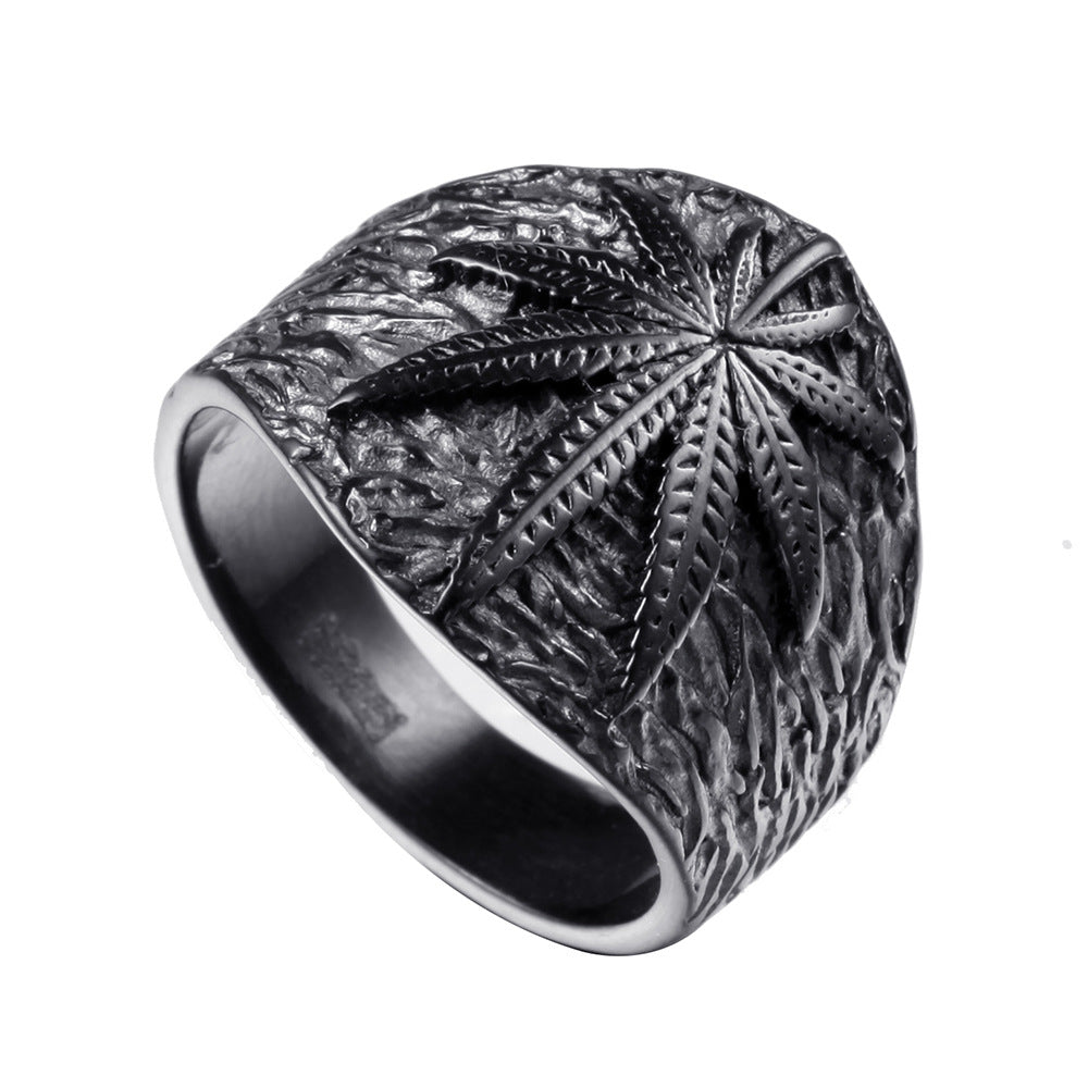 Celestial Elegance Band - The Nevermore Men's Stainless Steel Ring Maple Leaf