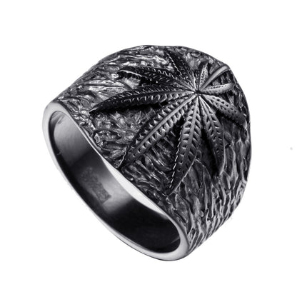 Celestial Elegance Band - The Nevermore Men's Stainless Steel Ring Maple Leaf