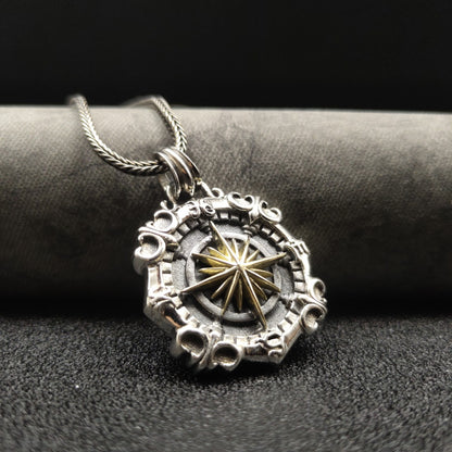 Compass - The Nevermore Pendant S925 Sterling Silver Men's Necklace