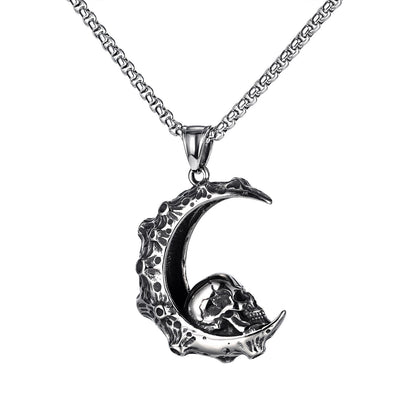 Crescent Moon Skull - The Nevermore Gothic Pendant - Necklace Stainless Steel