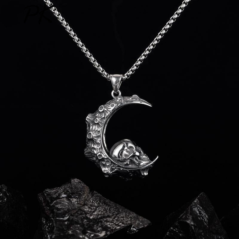 Crescent Moon Skull - The Nevermore Gothic Pendant - Necklace Stainless Steel