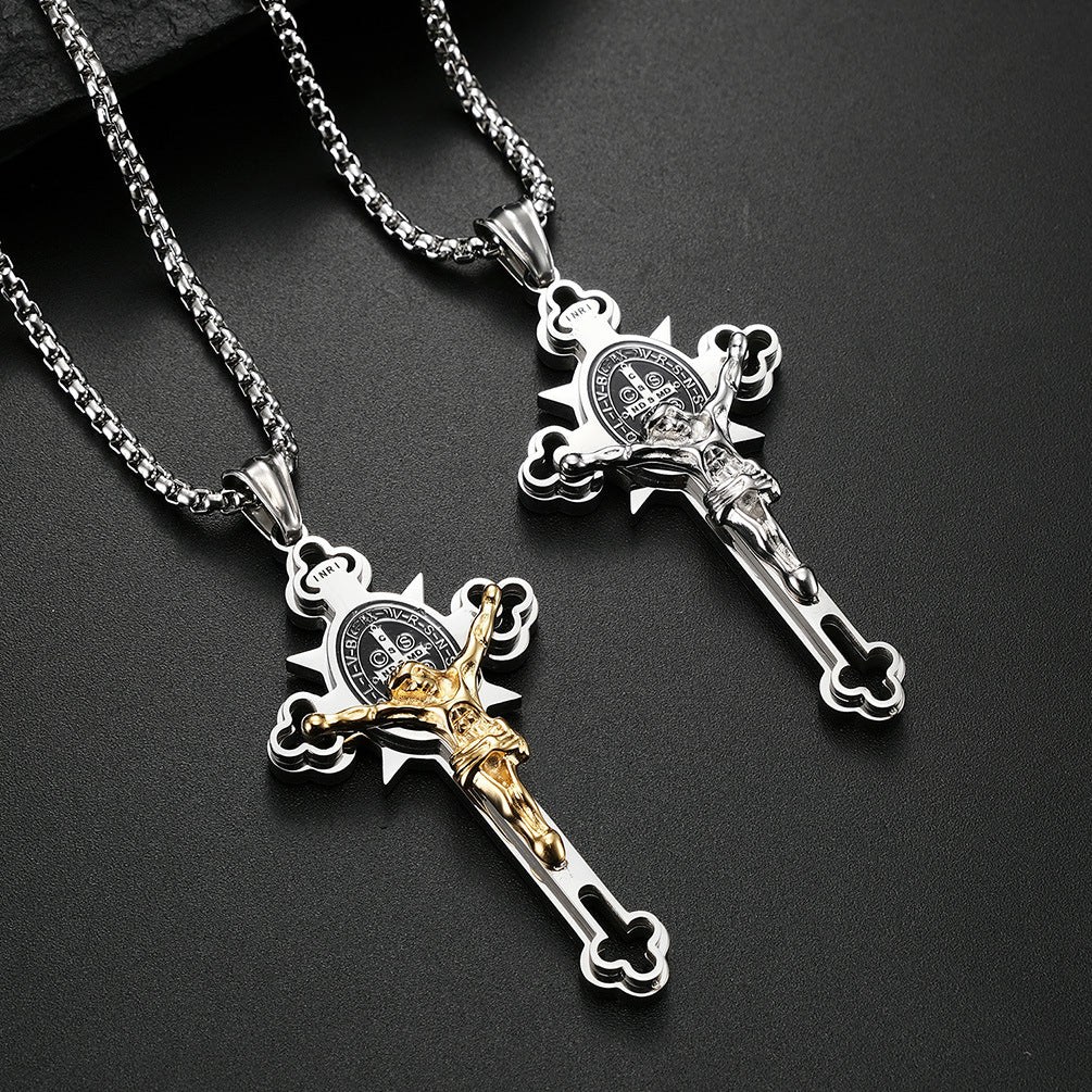 Cross Crucified Jesus Three-dimensional The Nevermore Pendant Necklace Stainless Steel