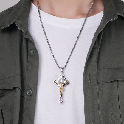 Cross Crucified Jesus Three-dimensional The Nevermore Pendant Necklace Stainless Steel