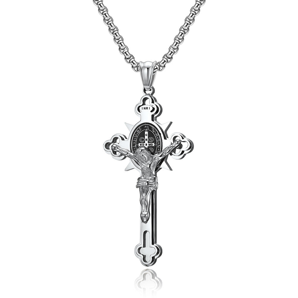 Cross Crucified Jesus Three-dimensional The Nevermore Pendant Necklace Stainless Steel